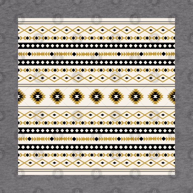 Aztec Gold Black Cream Mixed Motifs Pattern by NataliePaskell